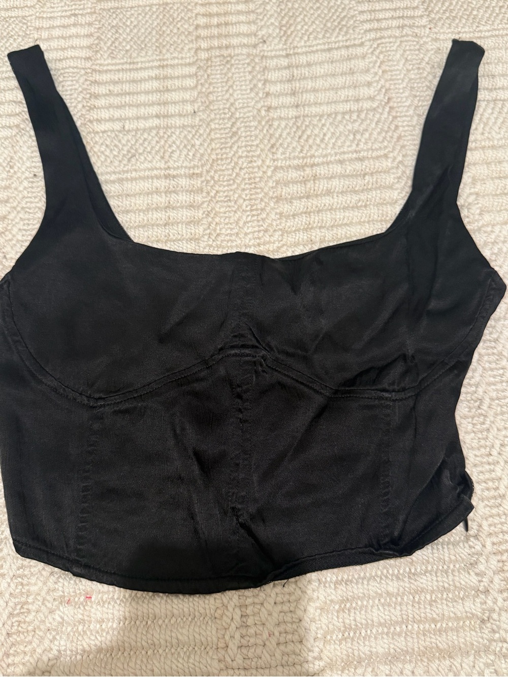 Black Satin Corset Bustier Crop Top